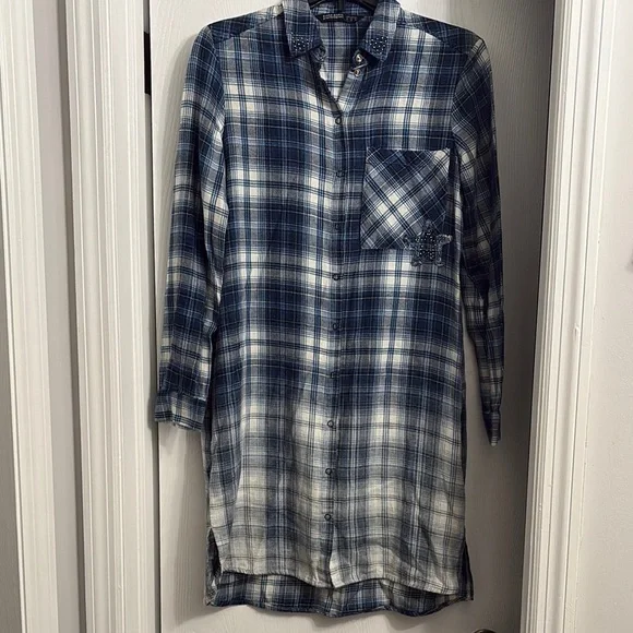 Zara Blue and White Plaid Long Sleeve Dress - Picture 1 of 5